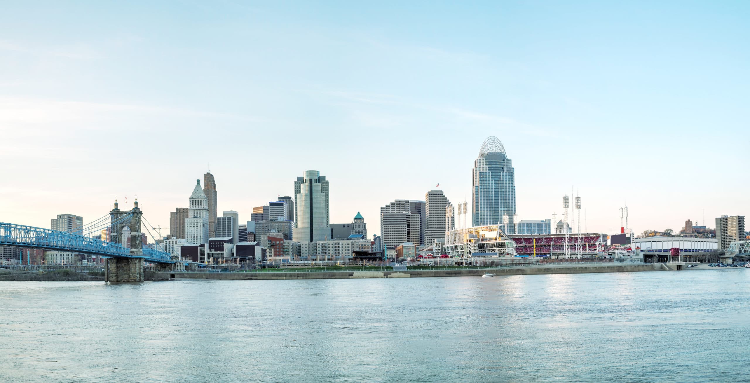 Cincinnati downtown panoramic overview in the evening